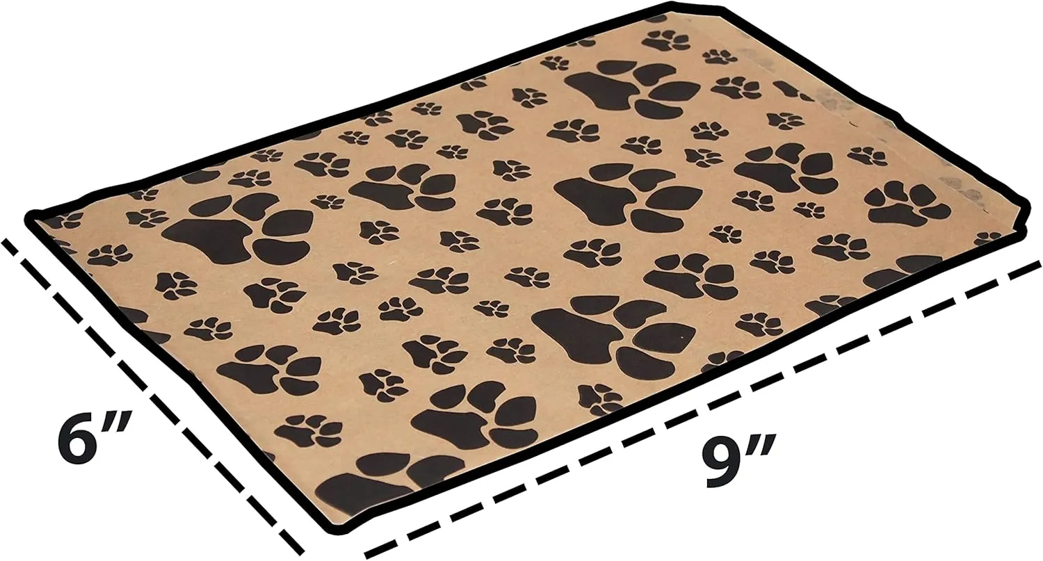 CuteBox Pawprint Kraft Flat Paper Gift Bags 100pcs (6" x 9") for Crafts, Party Favors, Retail, Merchandise, Tradeshows, Handmade Goods, Arts and Crafts, Outdoor Events, Holidays, Weddings