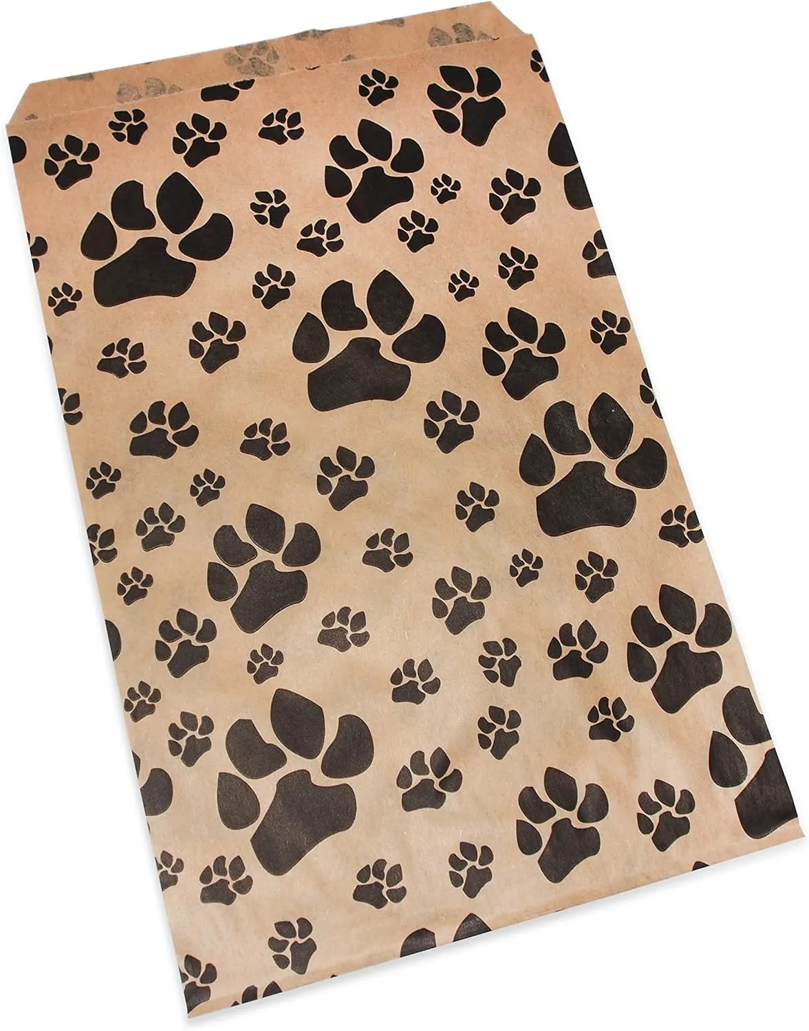 CuteBox Pawprint Kraft Flat Paper Gift Bags 100pcs (6" x 9") for Crafts, Party Favors, Retail, Merchandise, Tradeshows, Handmade Goods, Arts and Crafts, Outdoor Events, Holidays, Weddings