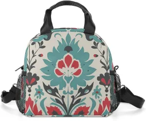 Cyan And Red Pattern Lunch Bag for Women Men Insulated Lunch Box Leakproof Lunch Tote Bag for Picnic Work Beach
