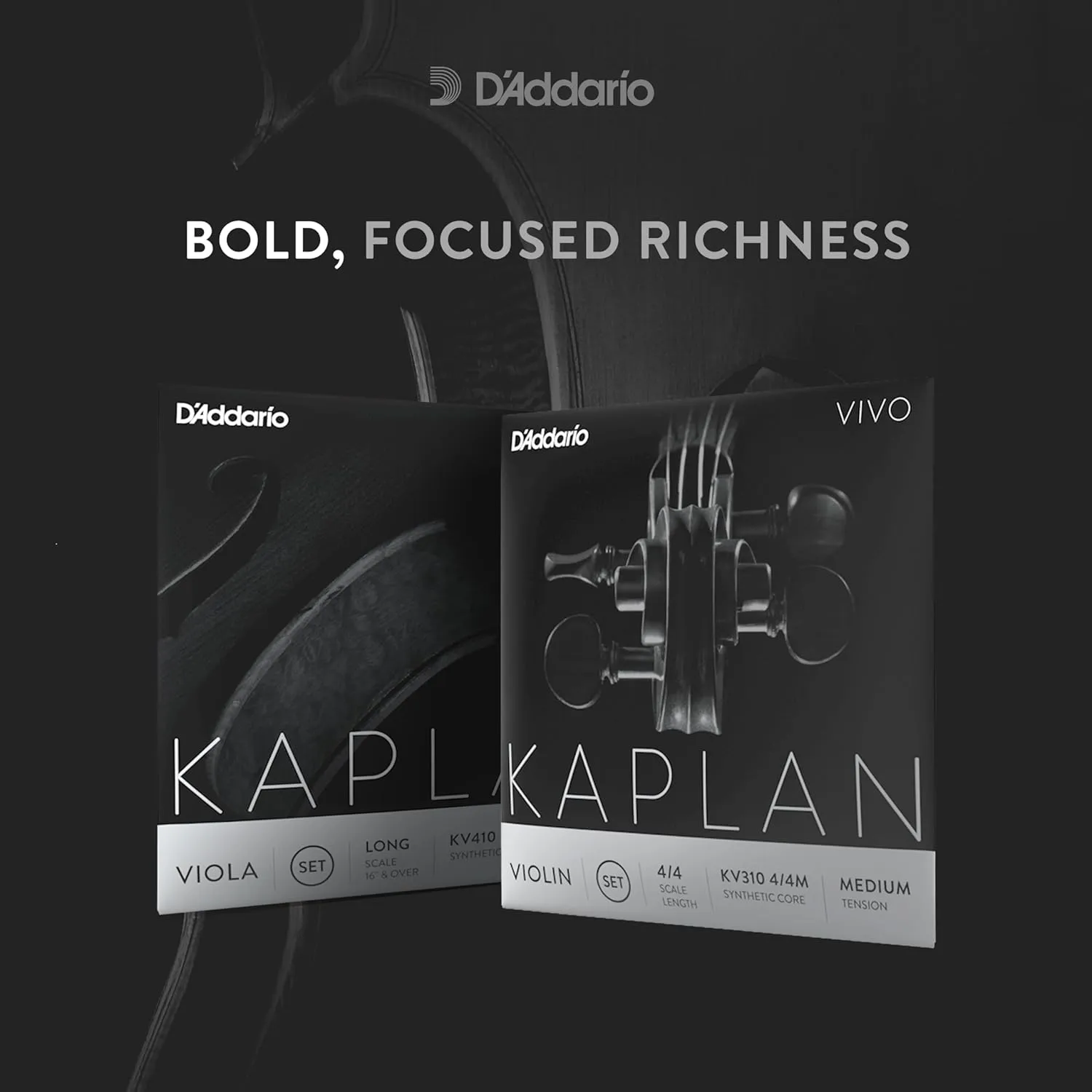 D'Addario Kaplan Vivo Violin Strings - Full Set - KV310 4/4M - Violin Strings - 4/4 Scale, Medium Tension
