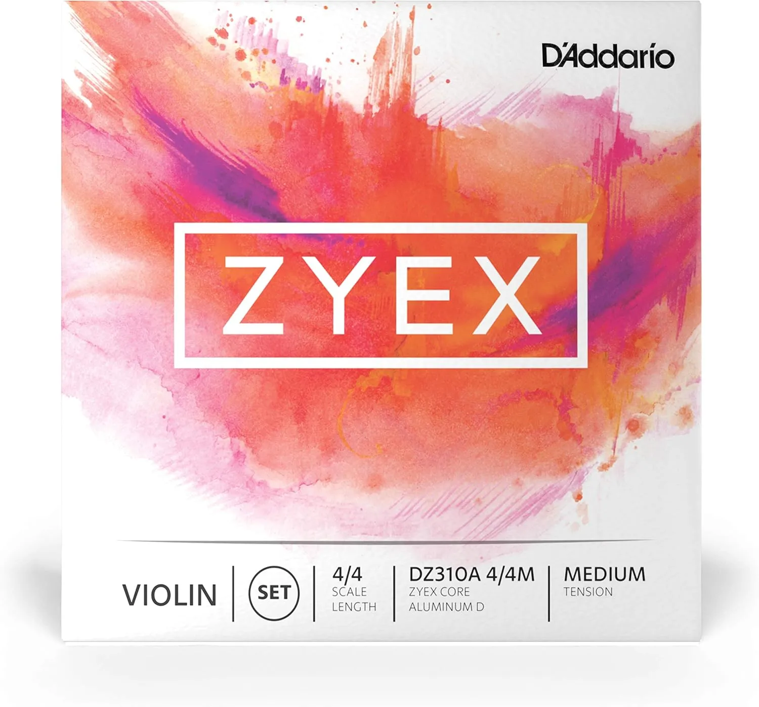 D'Addario Zyex Violin String Set with Aluminum D, 4/4 Scale, Medium Tension
