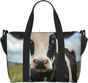 Dairy Cow Print oblique across Hand Travel Bag Polyester Women Men Overnight Duffel Carry-on Tote Bag