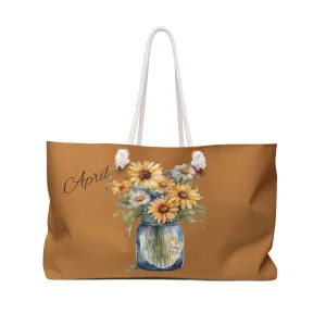Daisey Boho Weekender Bag, April Birth Flower, Daisey Flower