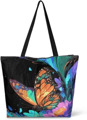 Daisy Flower Eco-Friendly Paper Tote Bag, French Bulldog Collie Dog Reusable Handbag Leopard Tote Bag for Women