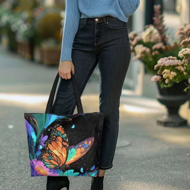 Daisy Flower Eco-Friendly Paper Tote Bag, French Bulldog Collie Dog Reusable Handbag Leopard Tote Bag for Women