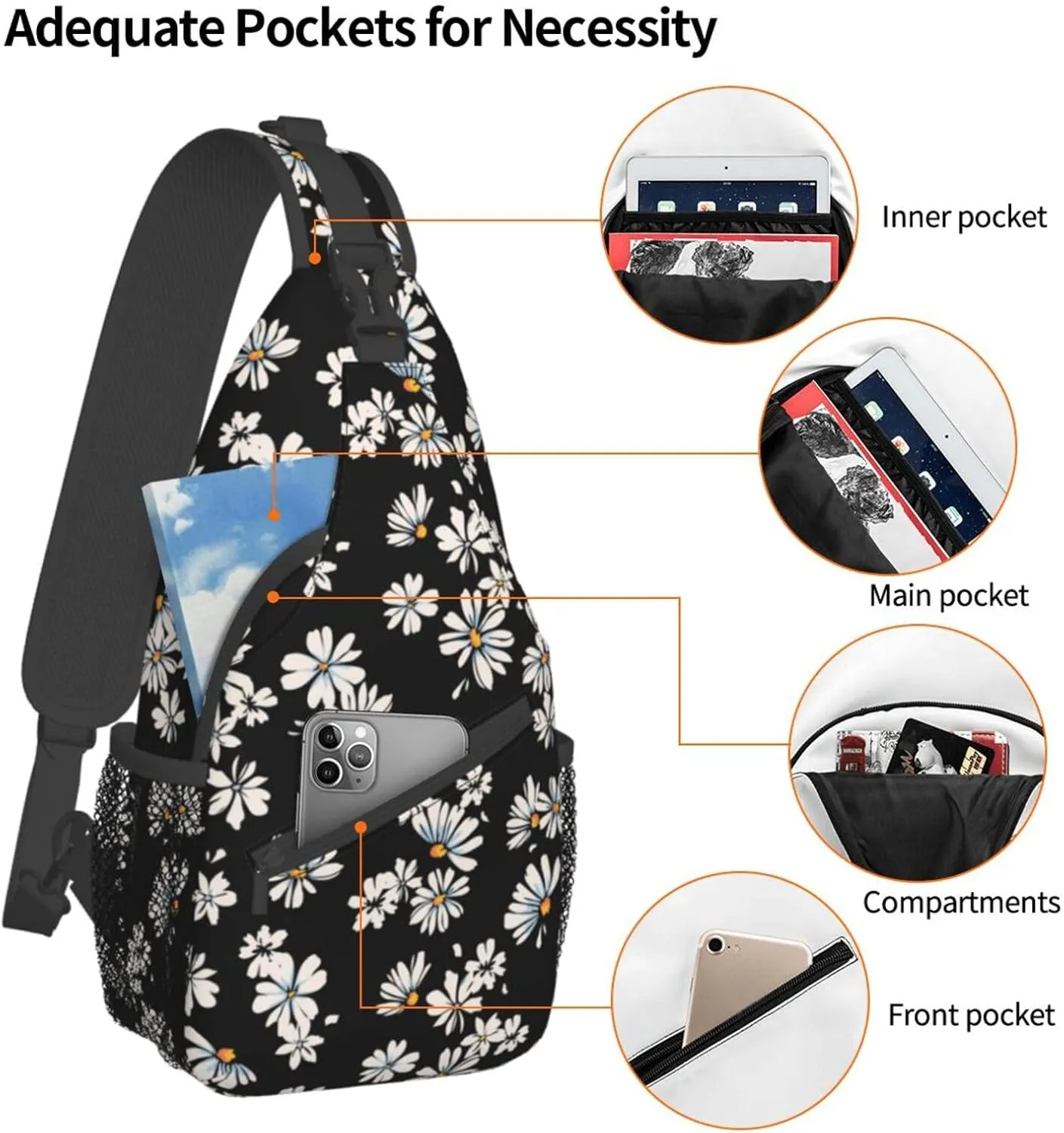 Daisy Flower Sling Backpack Chest Bag Crossbody Shoulder Bag Gym Cycling Travel Hiking Daypack For Men Women