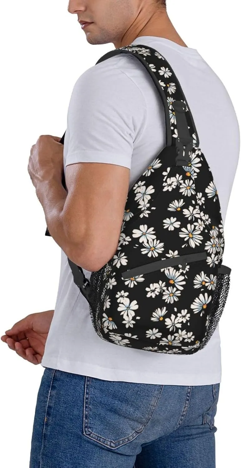 Daisy Flower Sling Backpack Chest Bag Crossbody Shoulder Bag Gym Cycling Travel Hiking Daypack For Men Women