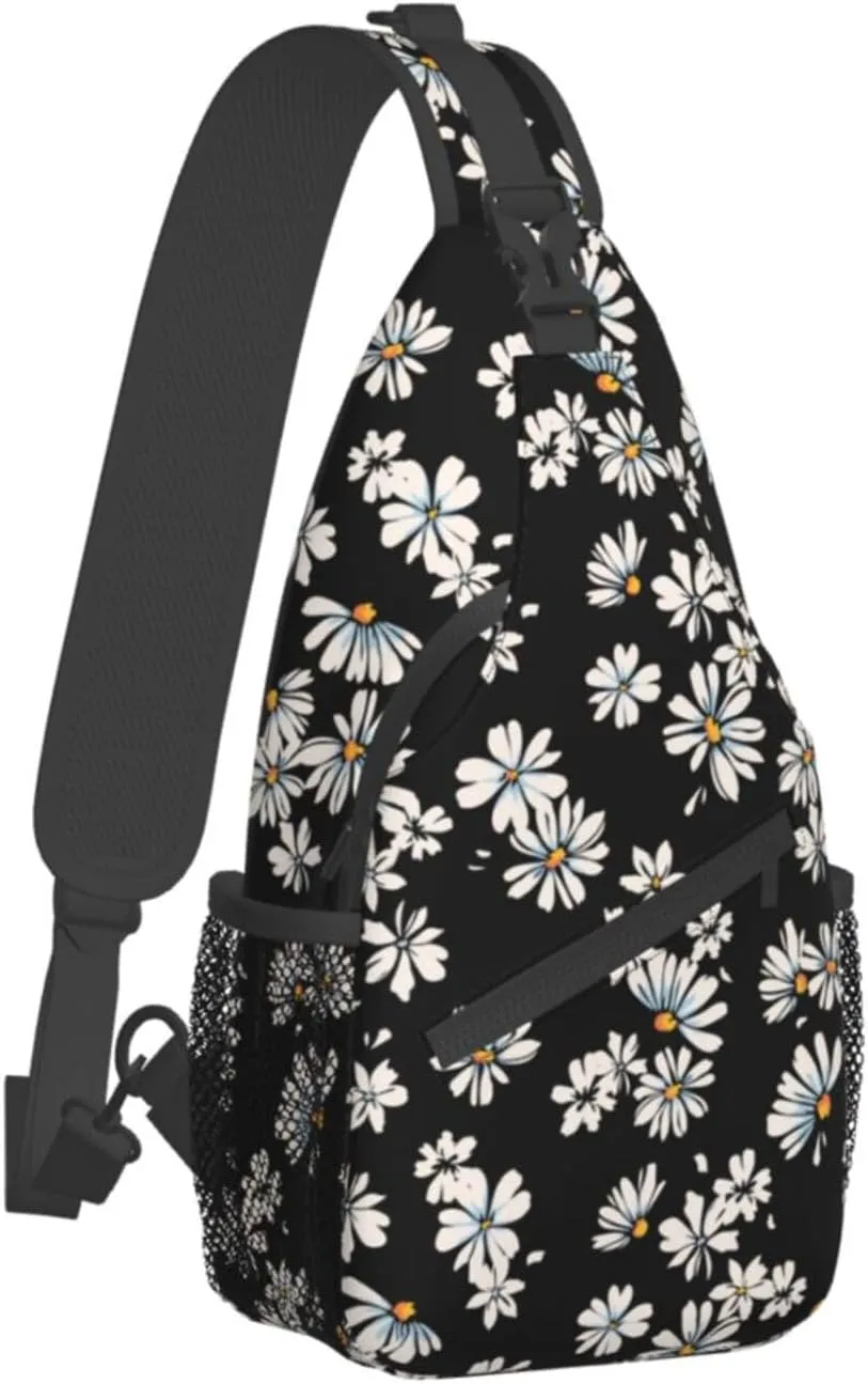 Daisy Flower Sling Backpack Chest Bag Crossbody Shoulder Bag Gym Cycling Travel Hiking Daypack For Men Women