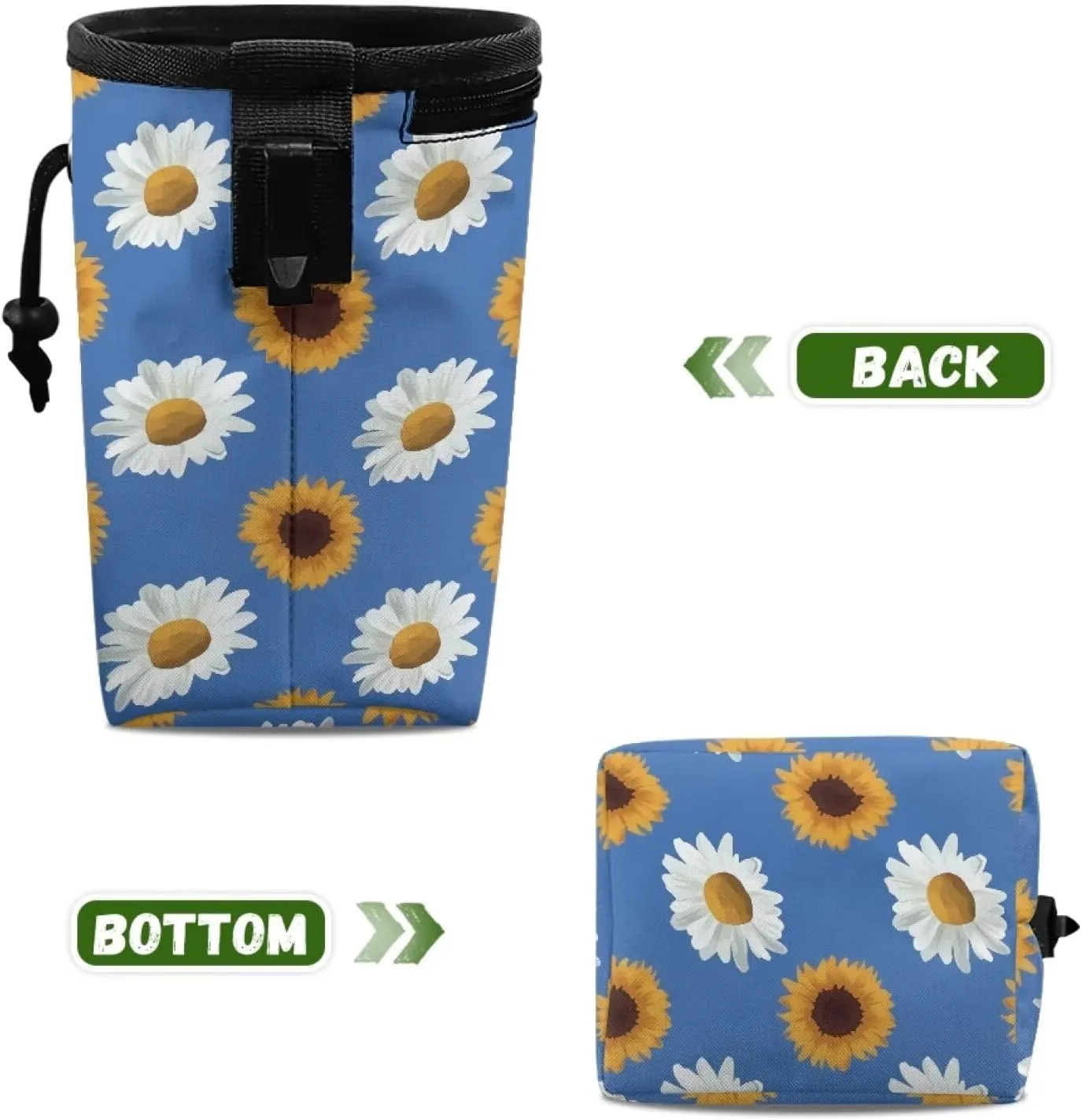 Daisy Sunflower Puppy Training Pouch Treat Pouches for Pet Training, Dog Walking Bag Pet Feed Snack Reward Pouch Multiwear Treat Tote with Waist Belt Shoulder Strap