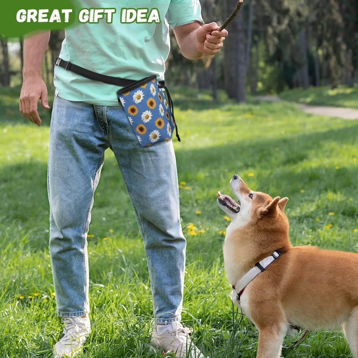 Daisy Sunflower Puppy Training Pouch Treat Pouches for Pet Training, Dog Walking Bag Pet Feed Snack Reward Pouch Multiwear Treat Tote with Waist Belt Shoulder Strap
