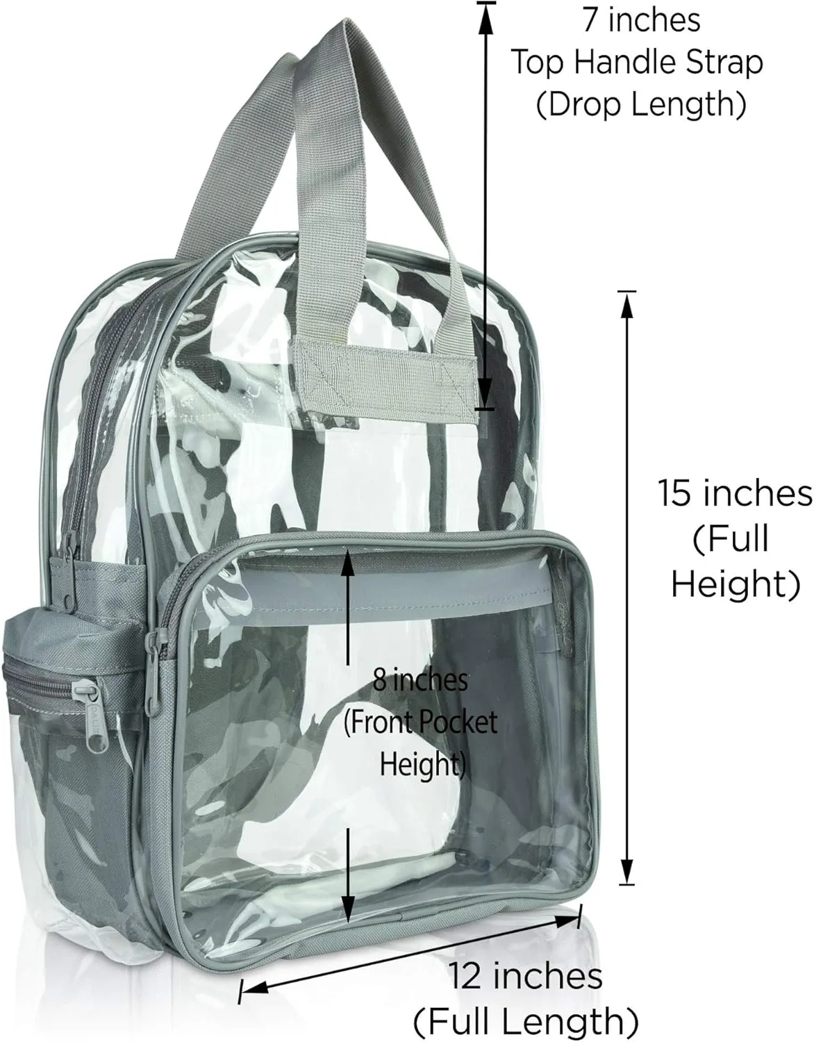 DALIX Clear Backpack Bags Smooth Plastic Light Gray Transparent See Through