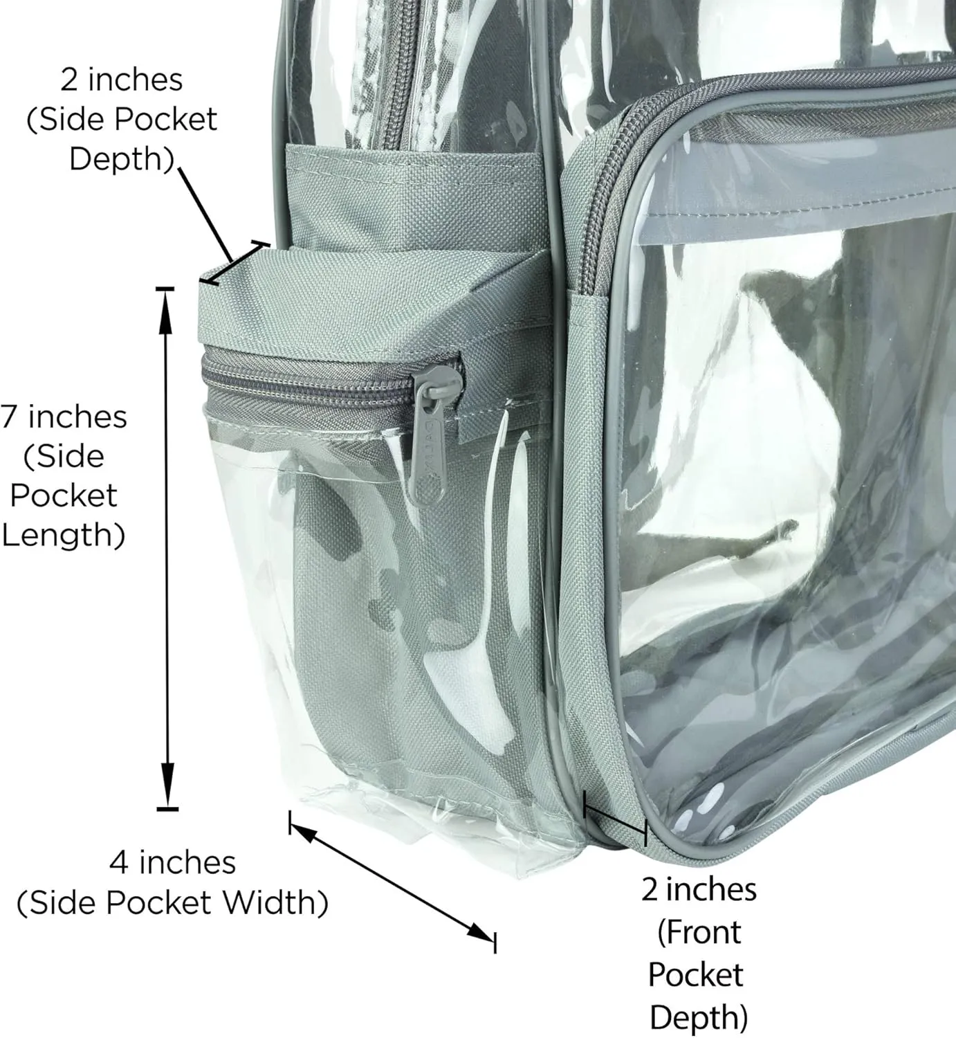 DALIX Clear Backpack Bags Smooth Plastic Light Gray Transparent See Through