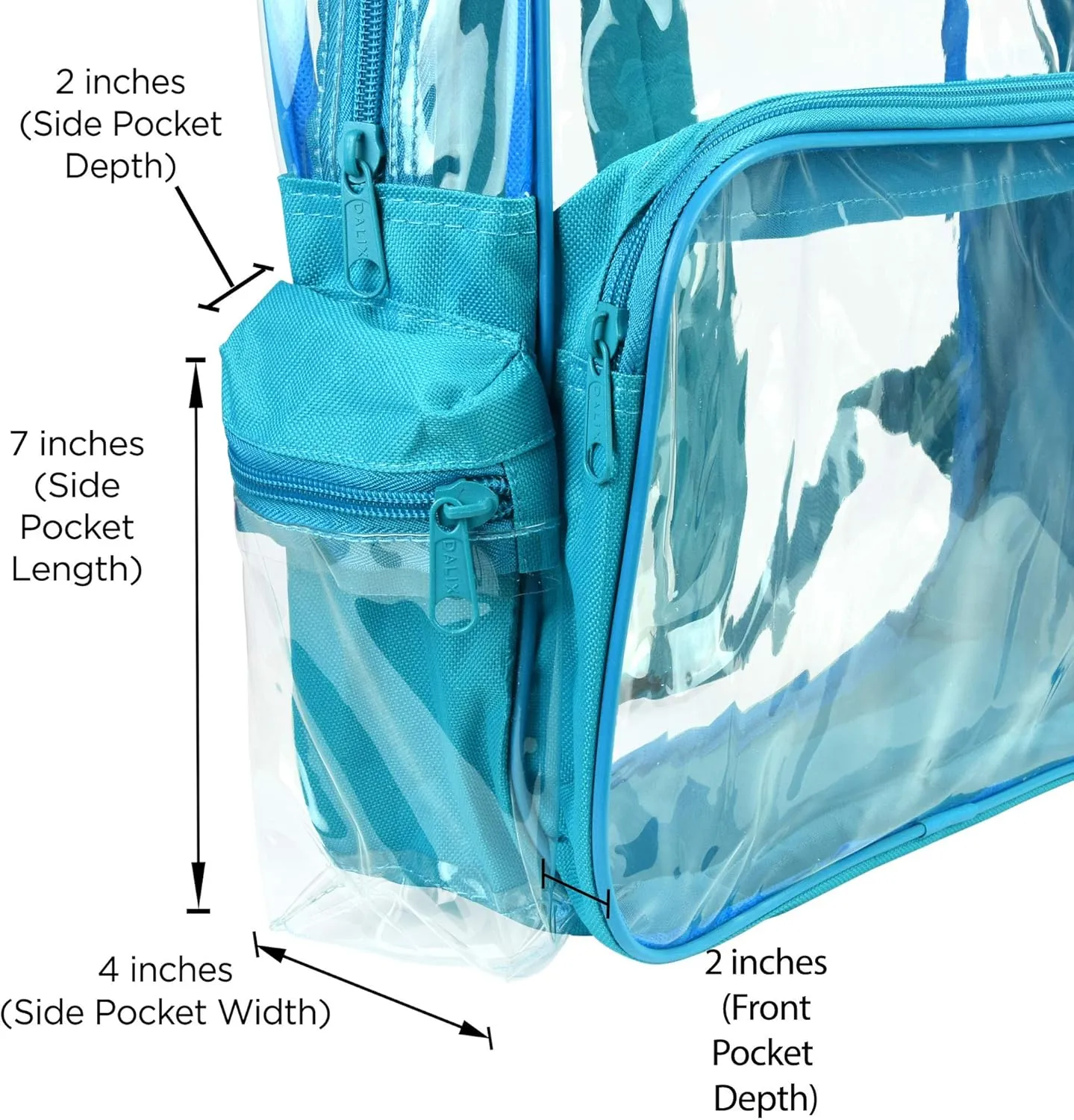 DALIX Clear Backpack Bags Smooth Plastic Transparent See Through in Teal
