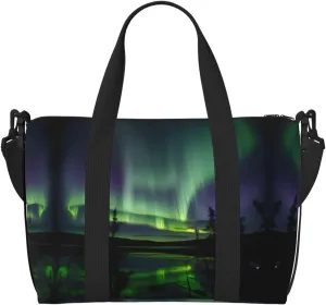 Dark Northern Lights Women Travel Duffel Bag, Large Weekender Carry-On Tote, Gym Workout Bag,Mommy Hospital Bag