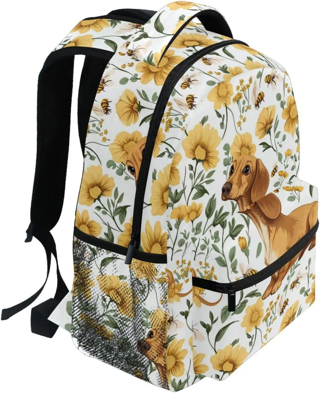 Day Backpack for Teacher Nurse Fashion Backpack with Chest Strap for College Work Cartoon Cute Dachshund Dog White