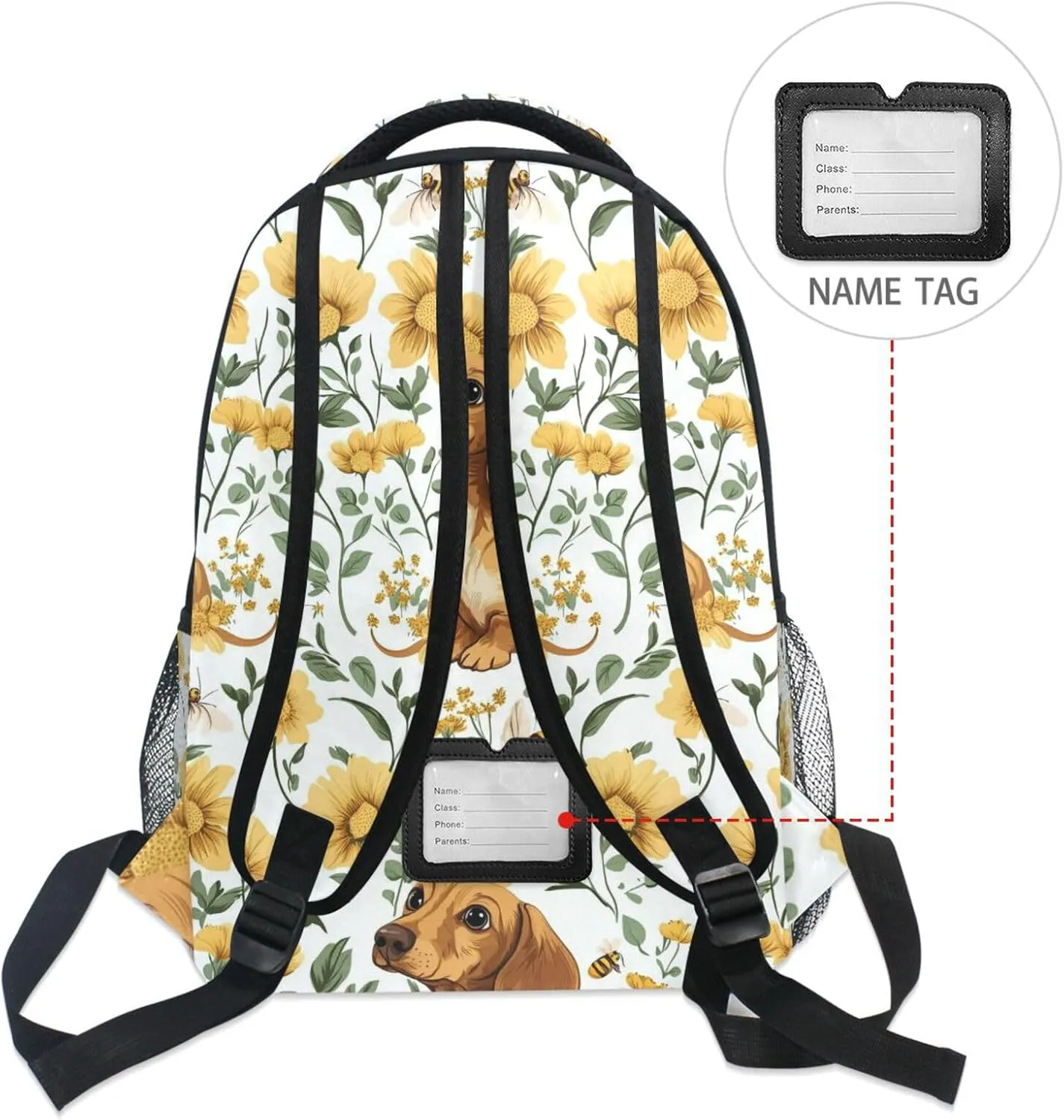 Day Backpack for Teacher Nurse Fashion Backpack with Chest Strap for College Work Cartoon Cute Dachshund Dog White