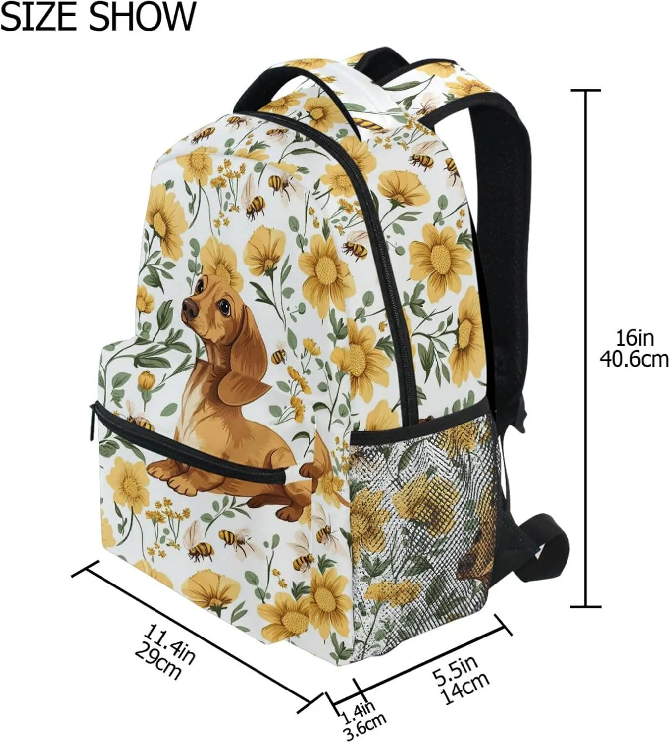 Day Backpack for Teacher Nurse Fashion Backpack with Chest Strap for College Work Cartoon Cute Dachshund Dog White