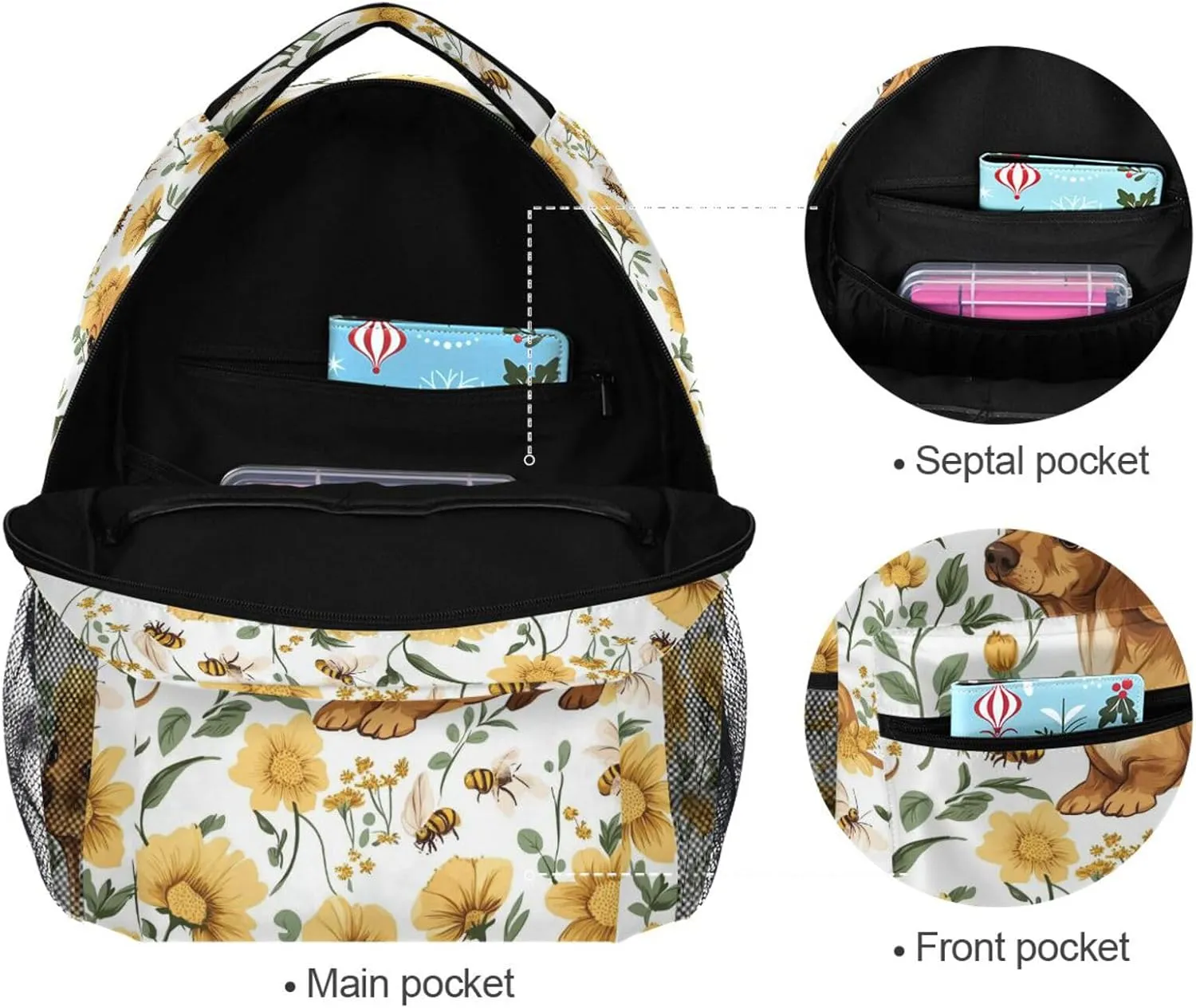 Day Backpack for Teacher Nurse Fashion Backpack with Chest Strap for College Work Cartoon Cute Dachshund Dog White