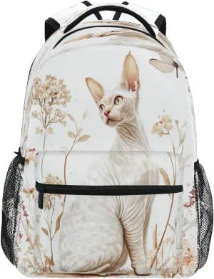 Day Backpack for Unisex Adult Fashion Personal Backpack with Chest Strap Gift Men & Women Aesthetic Cornish Rex Cats White