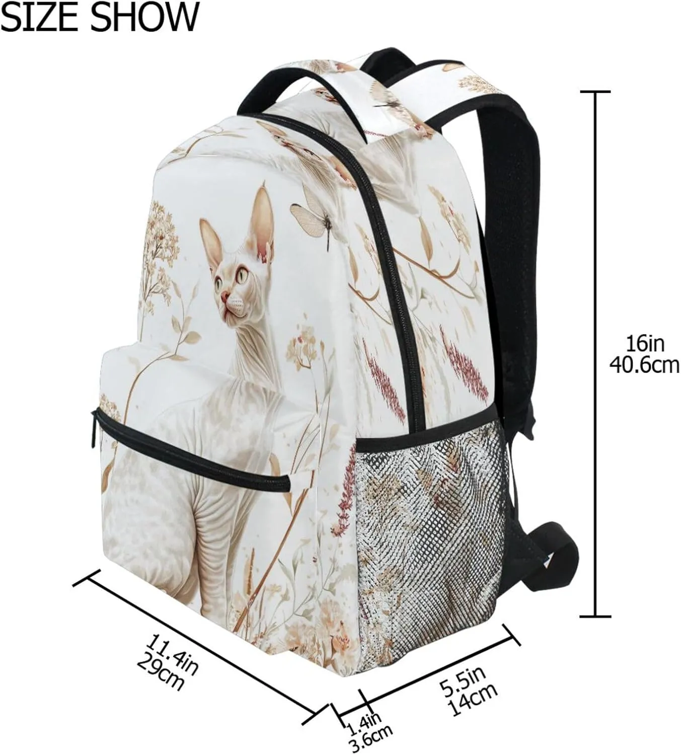 Day Backpack for Unisex Adult Fashion Personal Backpack with Chest Strap Gift Men & Women Aesthetic Cornish Rex Cats White