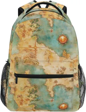 Day Backpack for Women Men Waterproof Personal Backpack with Chest Strap for College Work Vintage Game Map