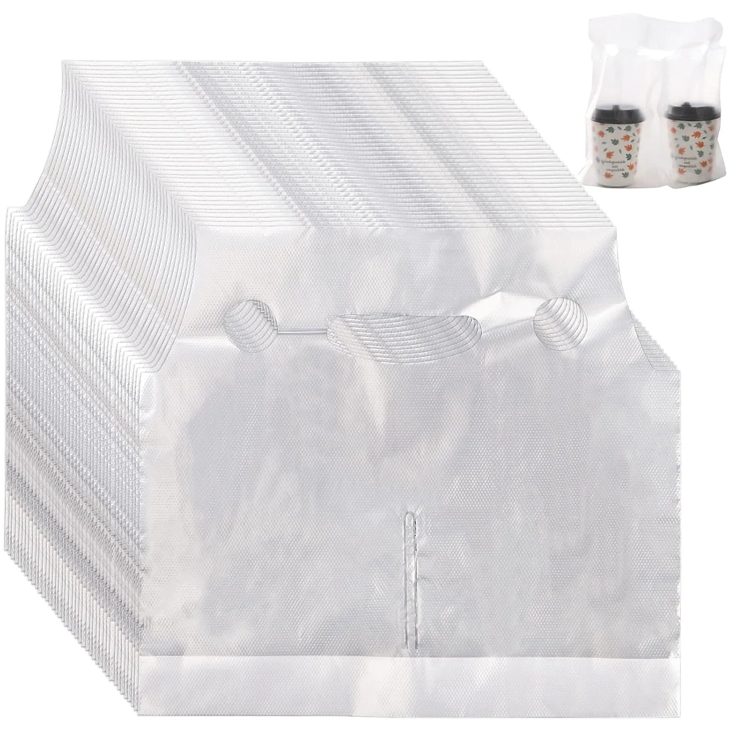 DEAYOU 200 Pack Drinking Bags, 12" L x 11" H Cup Carrier with Handle for Beverage, Coffee, Juice, Stores, Hold 2 Cups