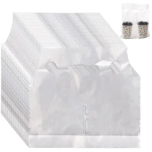 DEAYOU 200 Pack Drinking Bags, 12" L x 11" H Cup Carrier with Handle for Beverage, Coffee, Juice, Stores, Hold 2 Cups