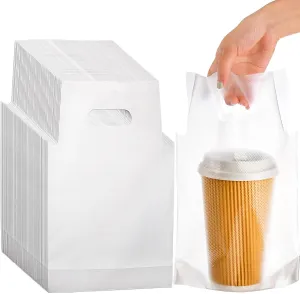 DEAYOU 500 PCS Plastic Drinking Bag for Delivery, 7.8" L x 11" H Cup Holder Container with Handle for 33 OZ Single Cup, Beverage