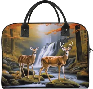 Deers in Autumn Travel Duffel Bag Weekender Overnight Shoulder Bags Luggage Carrying Tote for Men Women