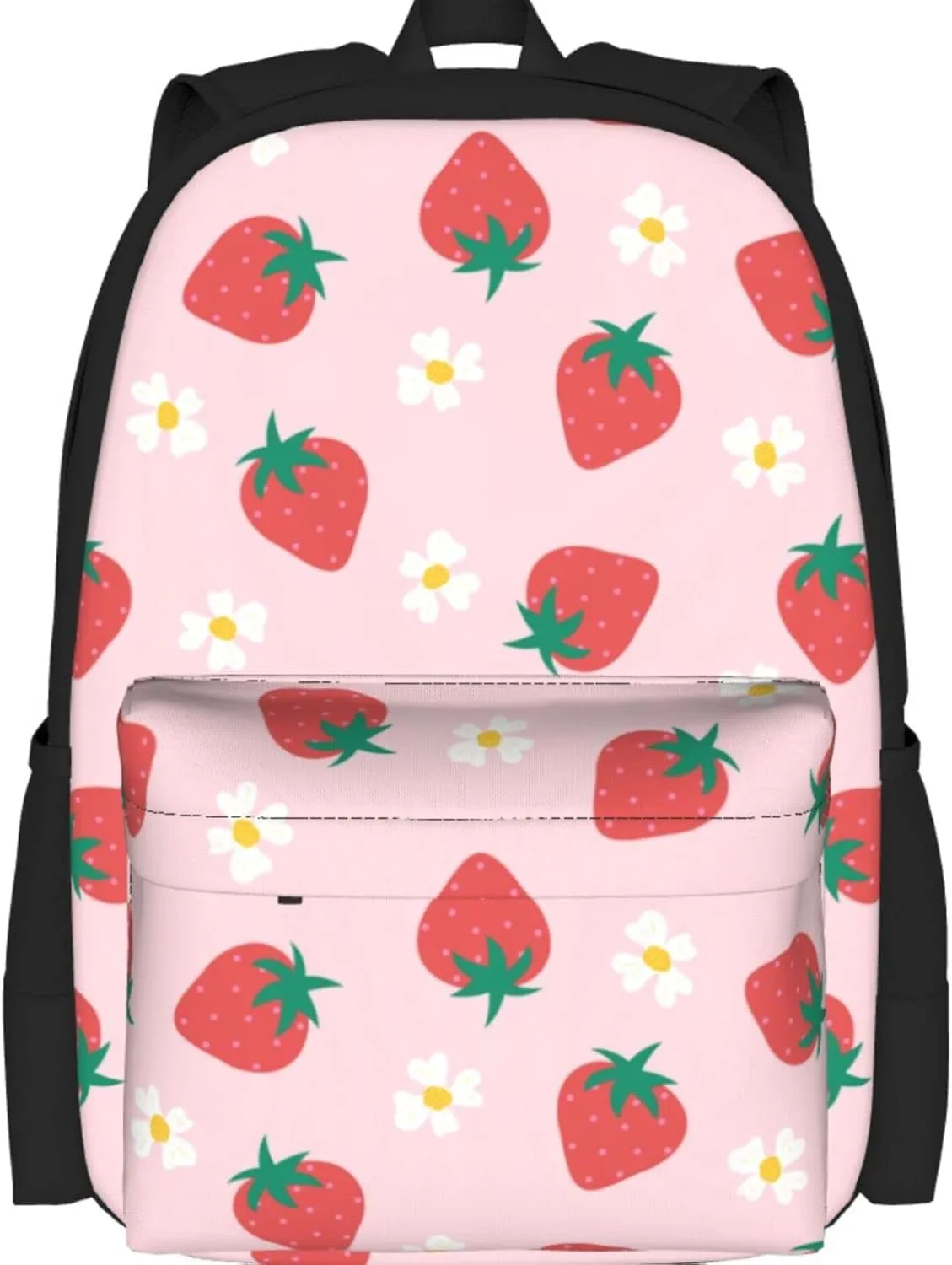 Delerain Strawberry Flowers Kids Backpack School Book Bag Travel Daypack Shoulder Bag 16 Inch Plus Lightweight Laptop Bag for 1-6th Grade Boys Girls Back to School