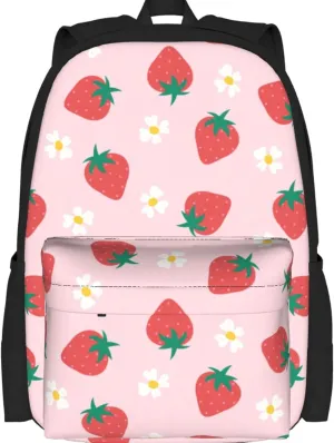 Delerain Strawberry Flowers Kids Backpack School Book Bag Travel Daypack Shoulder Bag 16 Inch Plus Lightweight Laptop Bag for 1-6th Grade Boys Girls Back to School
