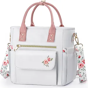 Deluxe Large Insulated Lunch Bag Box Women - Leakproof Waterproof Cooler with Multi Pockets Removable Strap for Work Picnic - Teacher Mothers Day Christmas Birthday Gifts