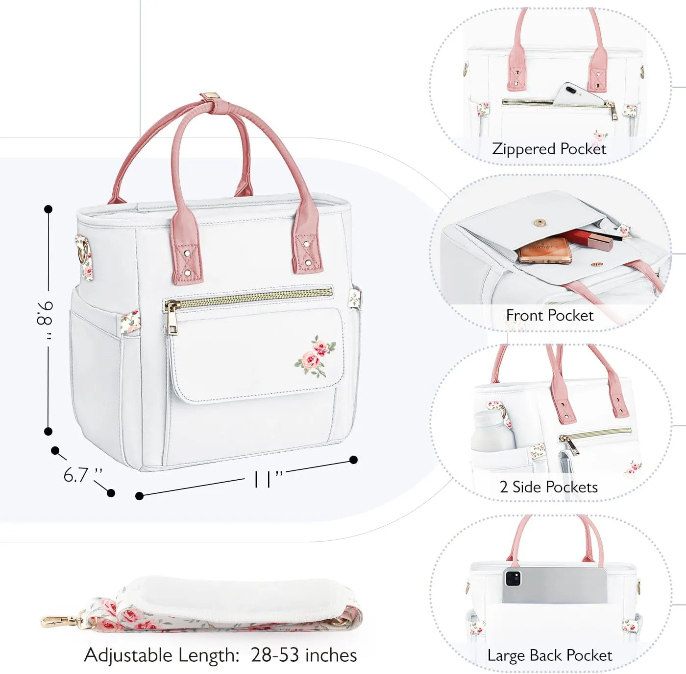 Deluxe Large Insulated Lunch Bag Box Women - Leakproof Waterproof Cooler with Multi Pockets Removable Strap for Work Picnic - Teacher Mothers Day Christmas Birthday Gifts
