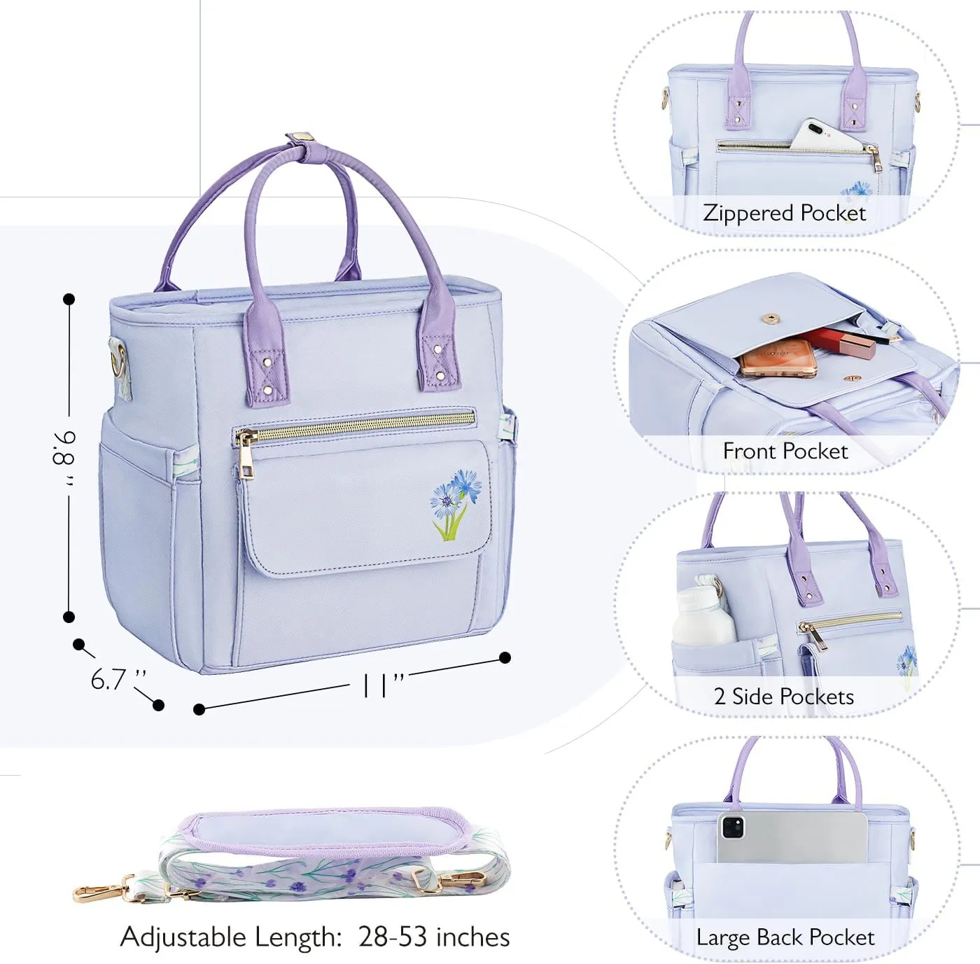 Deluxe Large Insulated Lunch Bag Box Women - Leakproof Waterproof Cooler with Multi Pockets Removable Strap for Work Picnic - Teacher Mothers Day Christmas Birthday Gifts