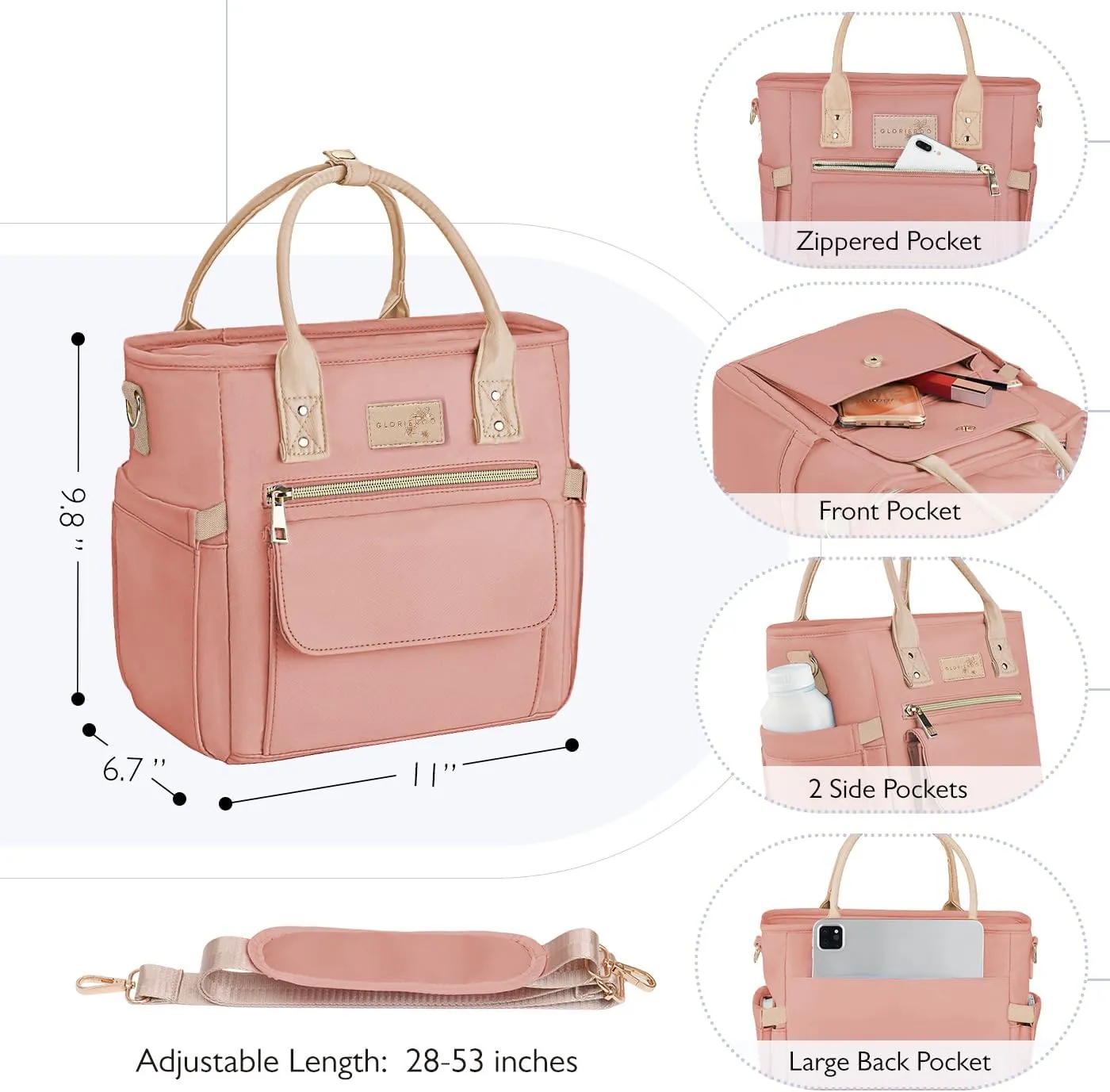 Deluxe Large Insulated Lunch Bag Box Women - Leakproof Waterproof Cooler with Multi Pockets Removable Strap for Work Picnic - Teacher Mothers Day Christmas Birthday Gifts