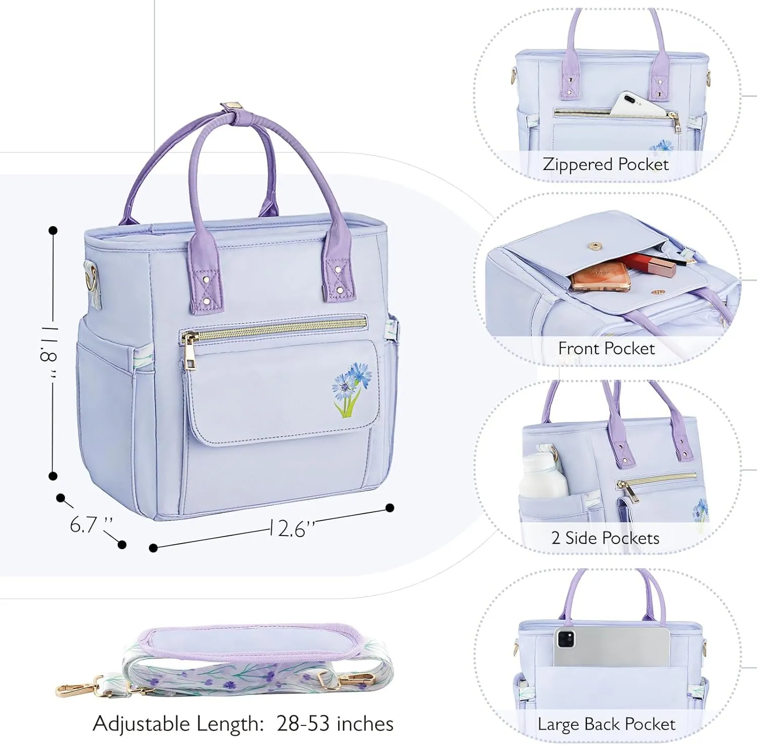 Deluxe Large Insulated Lunch Bag Box Women - Leakproof Waterproof Cooler with Multi Pockets Removable Strap for Work Picnic - Teacher Mothers Day Christmas Birthday Gifts