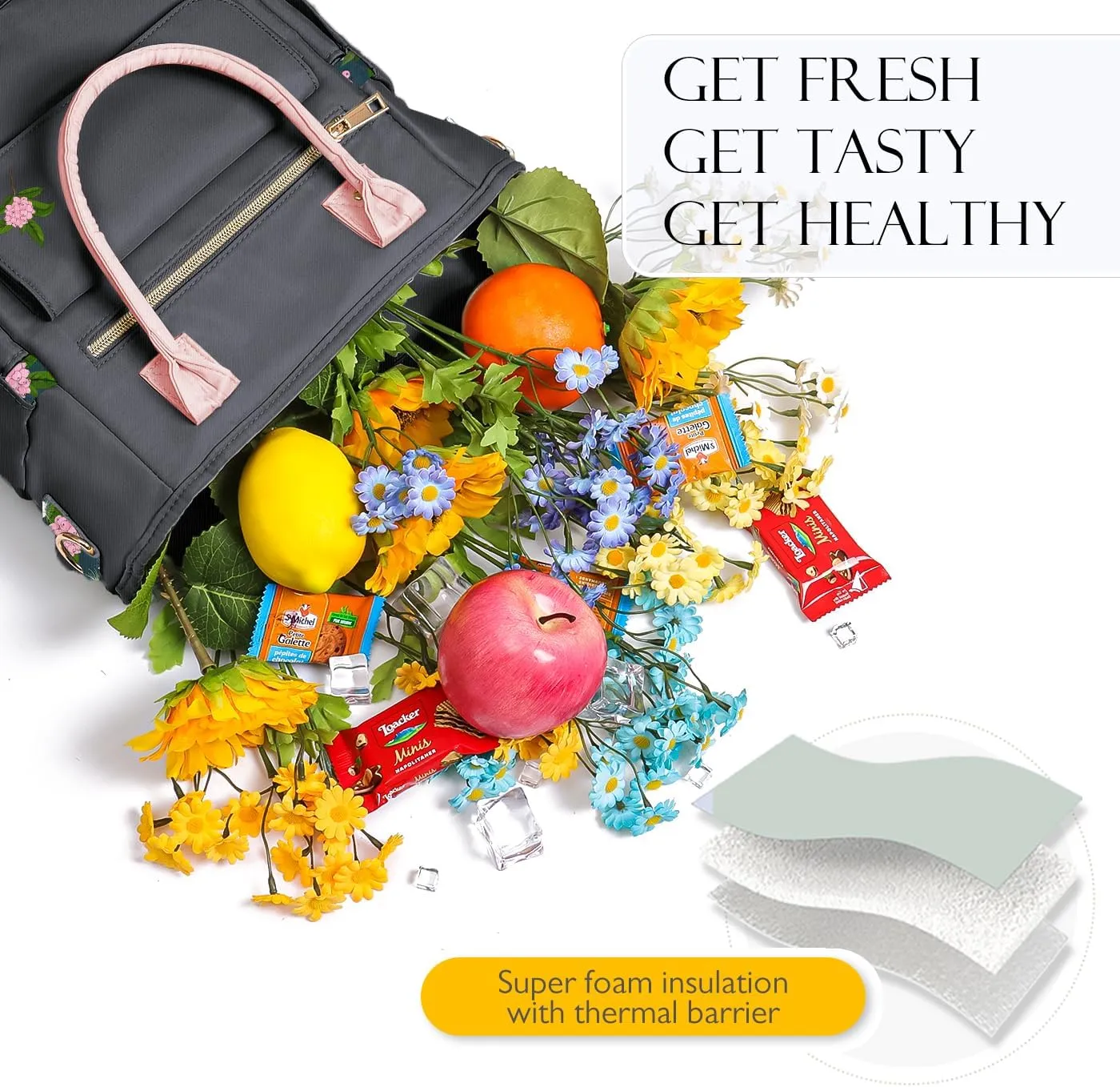 Deluxe Large Insulated Lunch Bag Box Women - Leakproof Waterproof Cooler with Multi Pockets Removable Strap for Work Picnic - Teacher Mothers Day Christmas Birthday Gifts