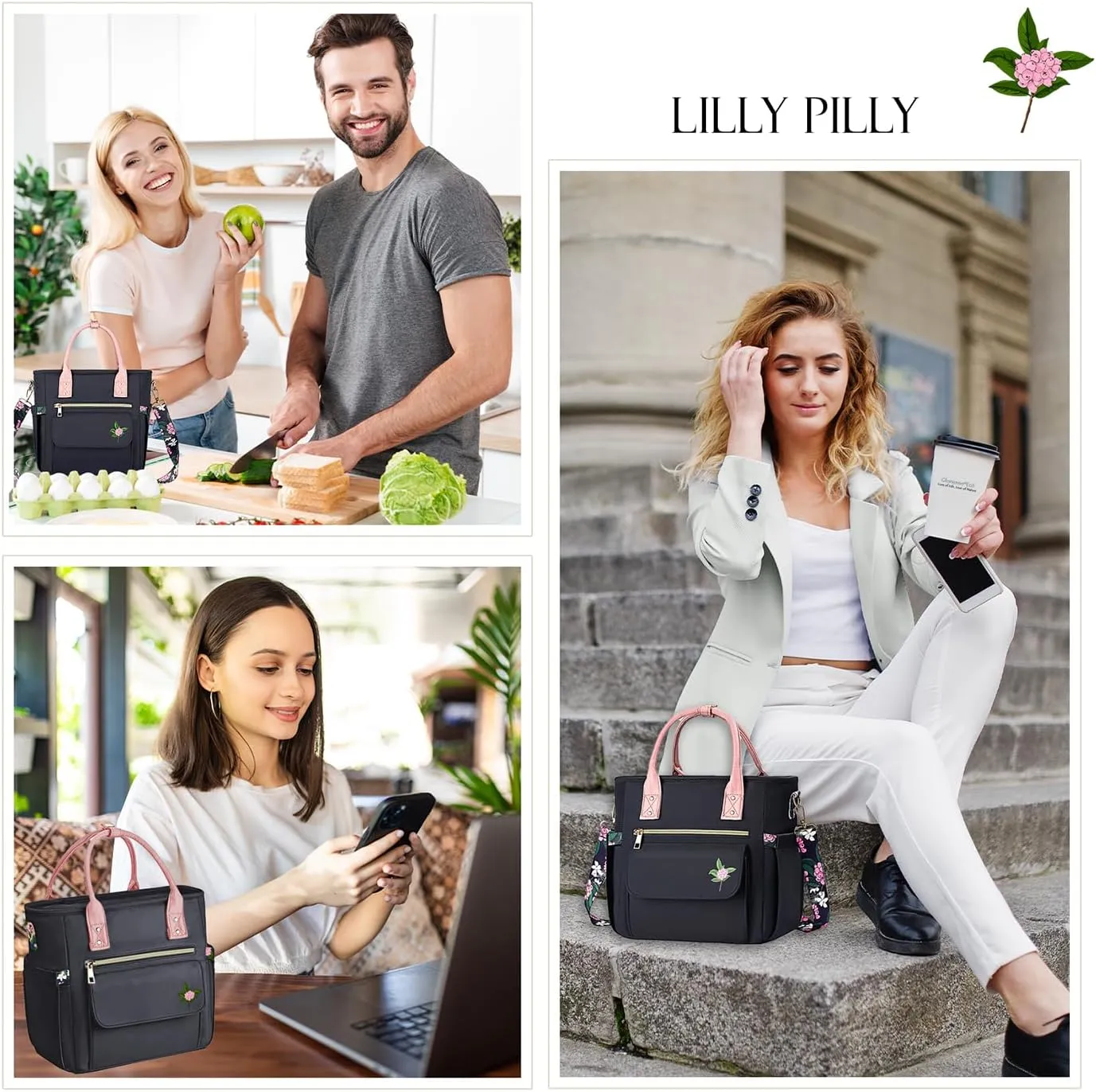 Deluxe Large Insulated Lunch Bag Box Women - Leakproof Waterproof Cooler with Multi Pockets Removable Strap for Work Picnic - Teacher Mothers Day Christmas Birthday Gifts