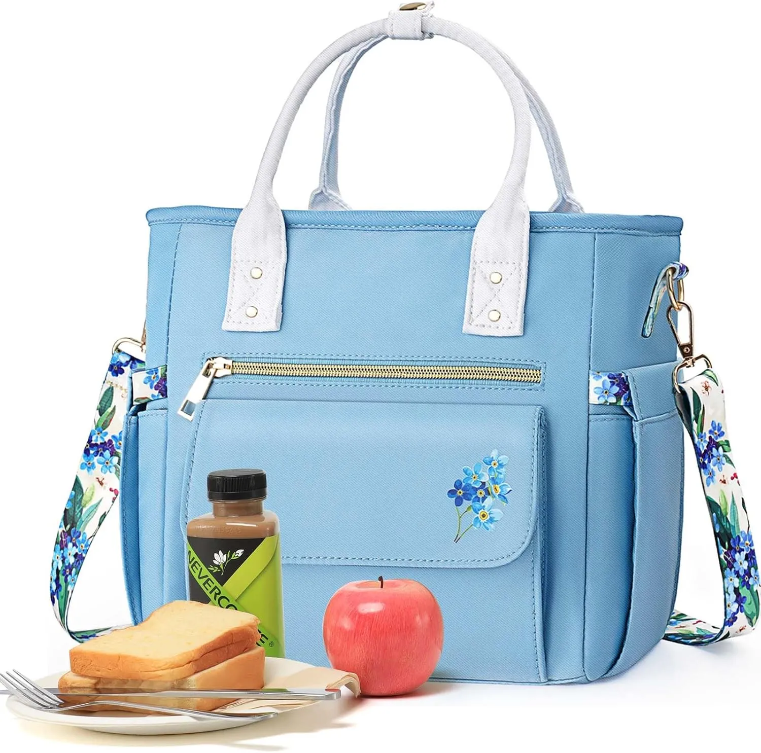 Deluxe Large Insulated Lunch Bag Box Women - Leakproof Waterproof Cooler with Multi Pockets Removable Strap for Work Picnic - Teacher Mothers Day Christmas Birthday Gifts