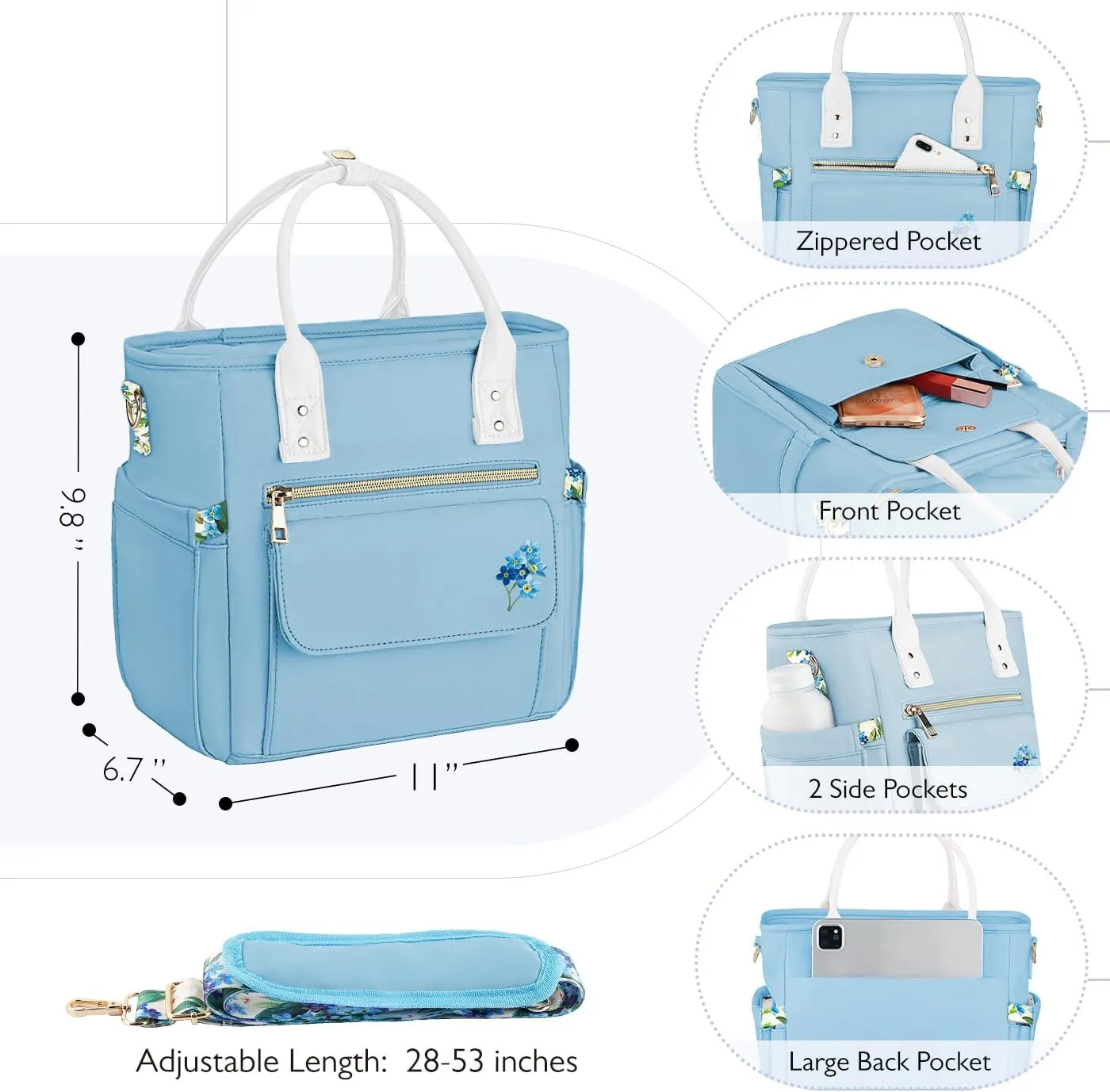 Deluxe Large Insulated Lunch Bag Box Women - Leakproof Waterproof Cooler with Multi Pockets Removable Strap for Work Picnic - Teacher Mothers Day Christmas Birthday Gifts