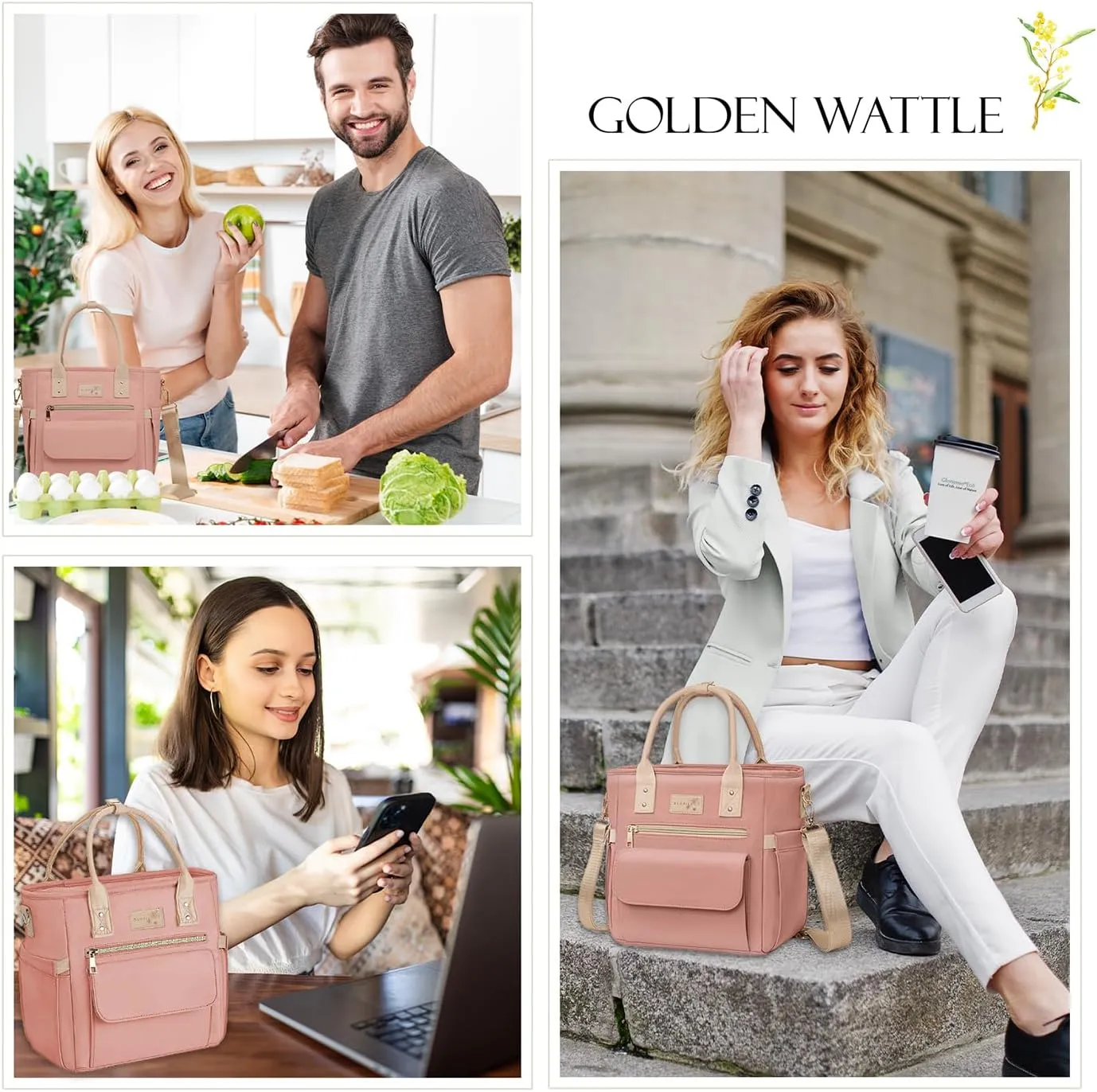 Deluxe Large Insulated Lunch Bag Box Women - Leakproof Waterproof Cooler with Multi Pockets Removable Strap for Work Picnic - Teacher Mothers Day Christmas Birthday Gifts