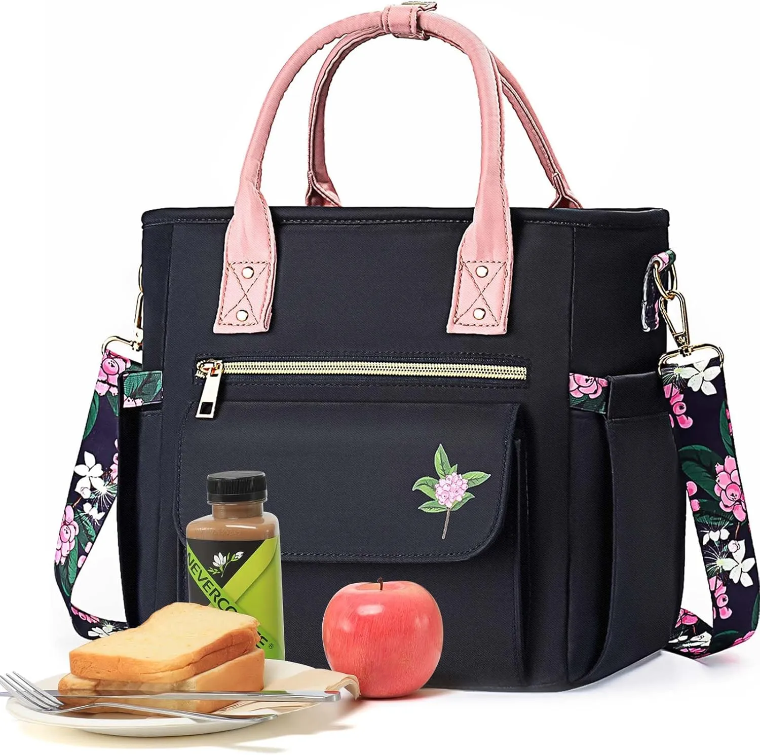 Deluxe Large Insulated Lunch Bag Box Women - Leakproof Waterproof Cooler with Multi Pockets Removable Strap for Work Picnic - Teacher Mothers Day Christmas Birthday Gifts