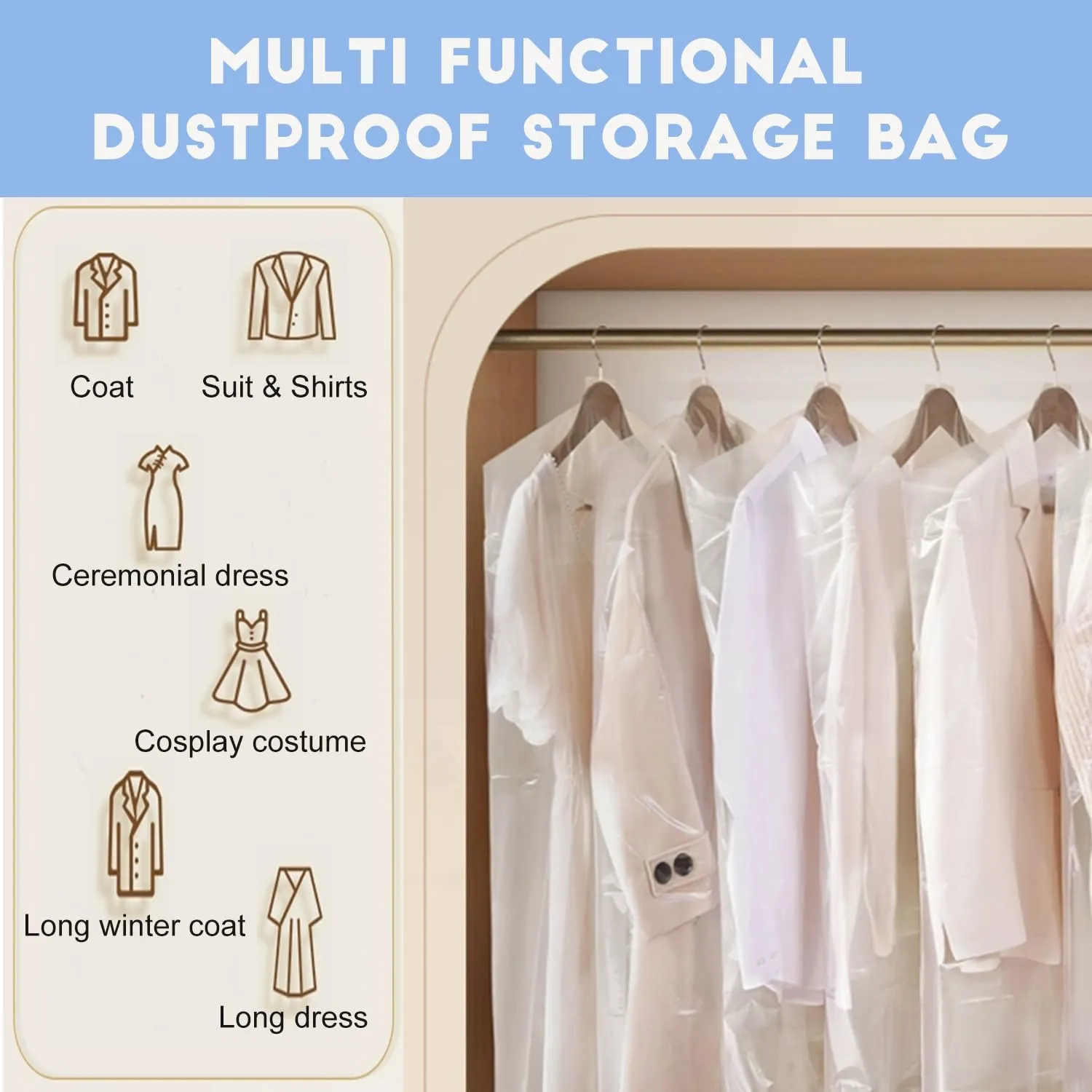 DERIQ 50pcs 60 Inch Plastic Garment Bag Dry Cleaner Bags Clear Plastic bag Dry Cleaning Laundry Bags for Clothes Cover Hanging Clothes Clothes Storage for Long Dresses Skirt Coat Suit Shirt Jacket