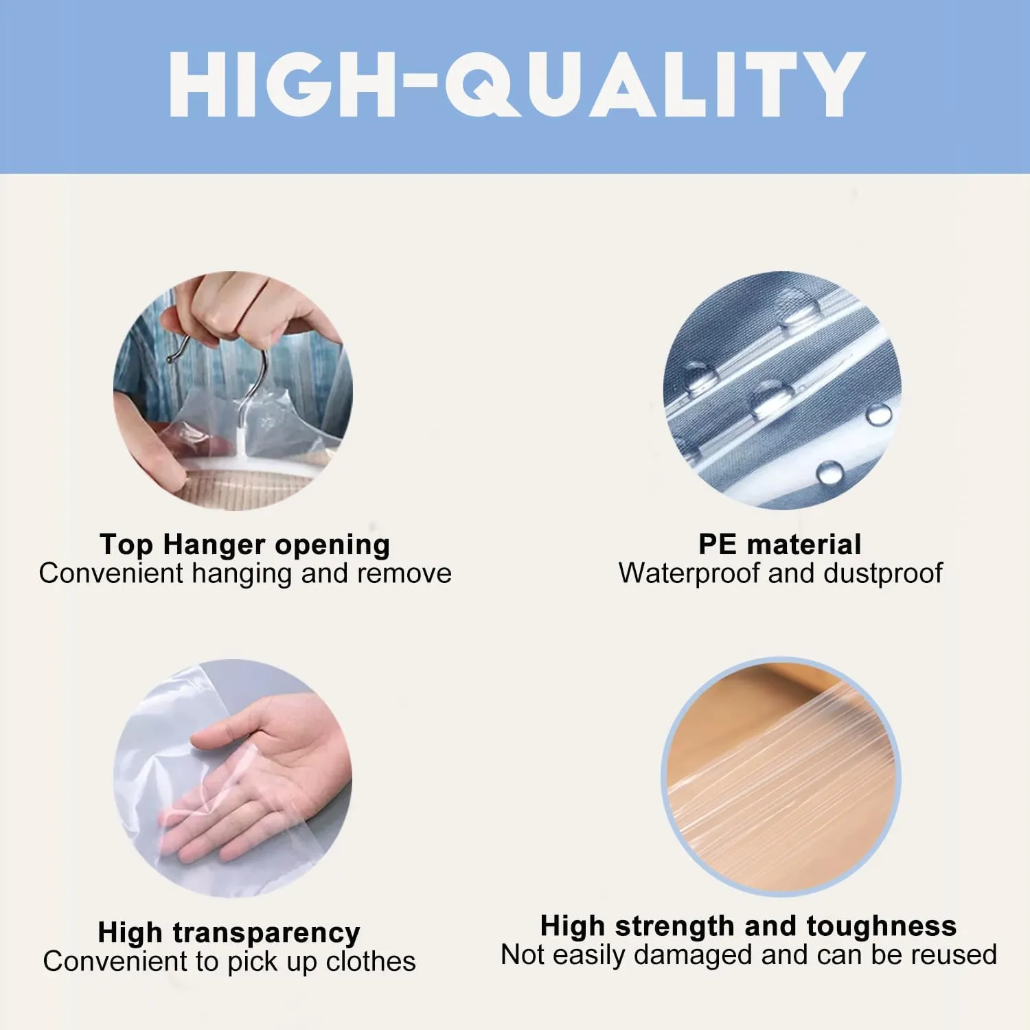 DERIQ 50pcs 60 Inch Plastic Garment Bag Dry Cleaner Bags Clear Plastic bag Dry Cleaning Laundry Bags for Clothes Cover Hanging Clothes Clothes Storage for Long Dresses Skirt Coat Suit Shirt Jacket