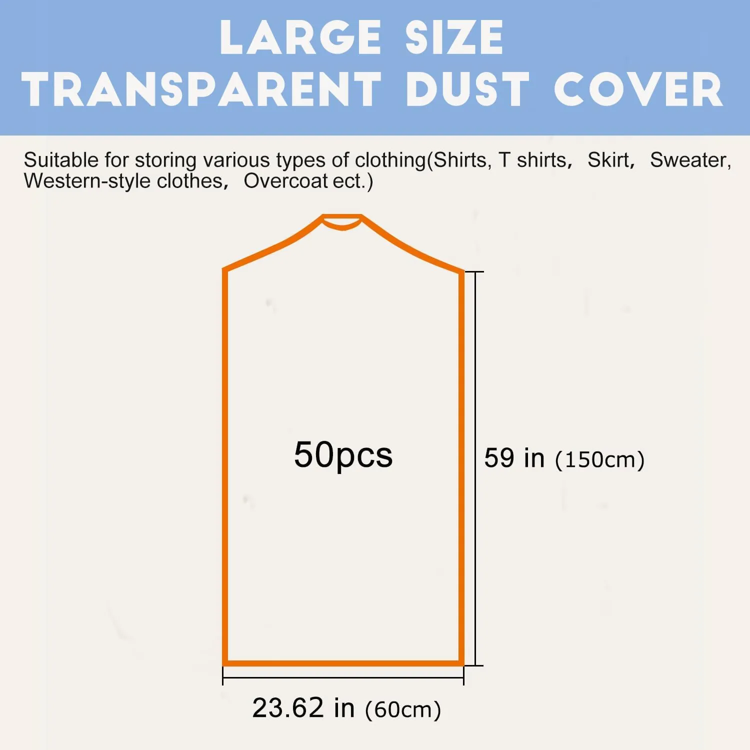 DERIQ 50pcs 60 Inch Plastic Garment Bag Dry Cleaner Bags Clear Plastic bag Dry Cleaning Laundry Bags for Clothes Cover Hanging Clothes Clothes Storage for Long Dresses Skirt Coat Suit Shirt Jacket