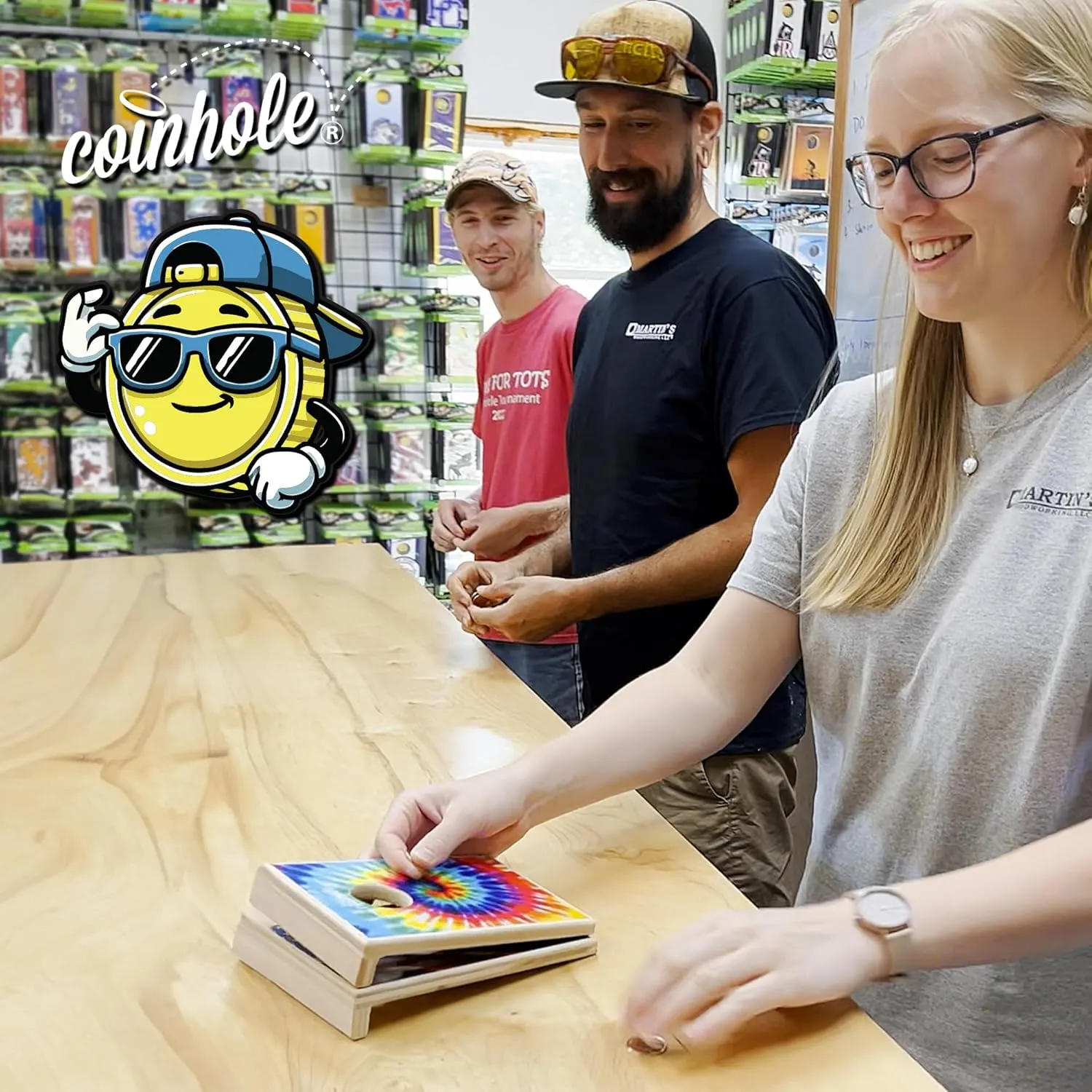 Desktop Coin Bouncing Party Set | Tabletop Cornhole Board | Small Travel Game Includes Coins