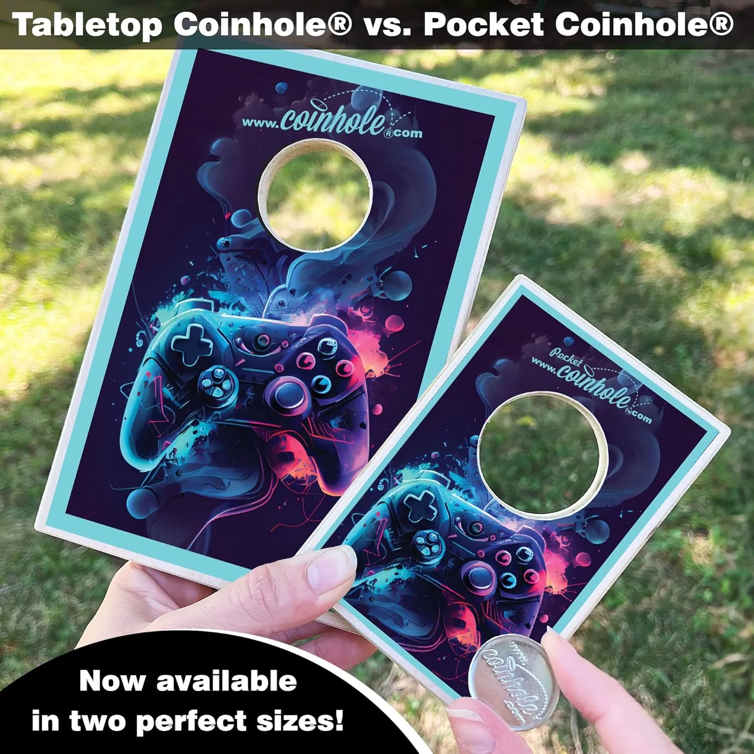 Desktop Coin Bouncing Party Set | Tabletop Cornhole Board | Small Travel Game Includes Coins