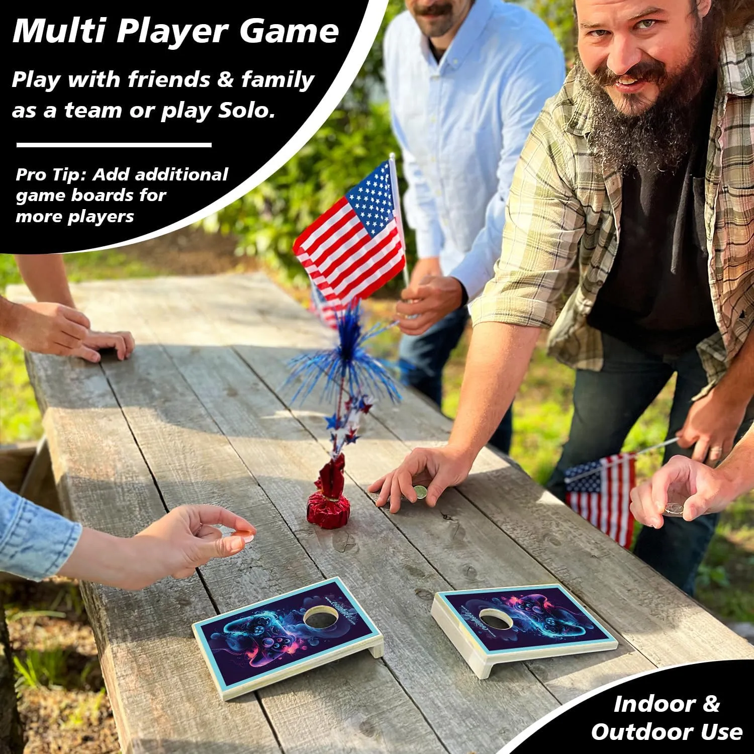 Desktop Coin Bouncing Party Set | Tabletop Cornhole Board | Small Travel Game Includes Coins