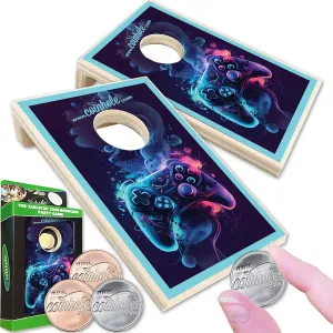 Desktop Coin Bouncing Party Set | Tabletop Cornhole Board | Small Travel Game Includes Coins