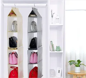 Detachable 6 Compartment Organizer Pouch Hanging Handbag Organizer Purse Bag Collection Storage Holder Wardrobe Closet Space Saving Organizers System For Living Room Bedroom Home Use(Brown)